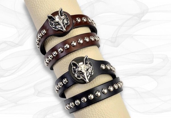 BITLESS BRIDLE Rustikales Wickel-Armband Hunt Club mit Fuchskopf Schwarz